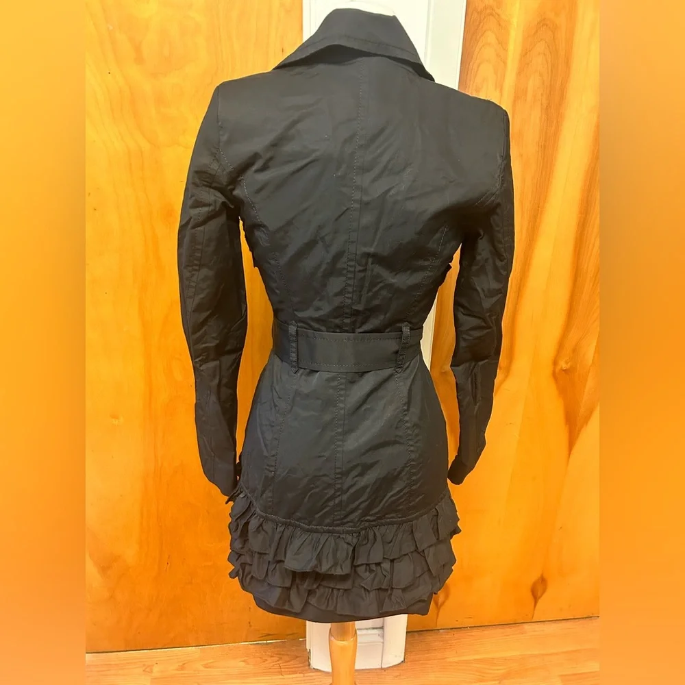 Kensie black trench coat with ruffle details size XS. - Picture 2 of 6